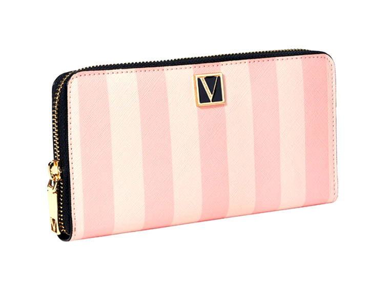Large Zip Wallet Pink Stripe